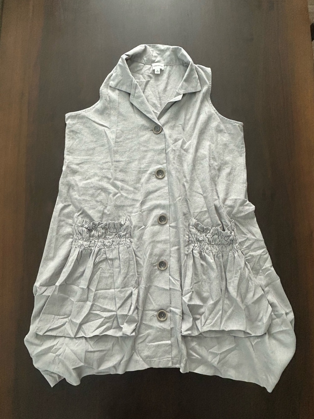 For Cynthia Linen Blend Shark Bite Hem Ruched Pocket Lagenlook Shirt Dress L